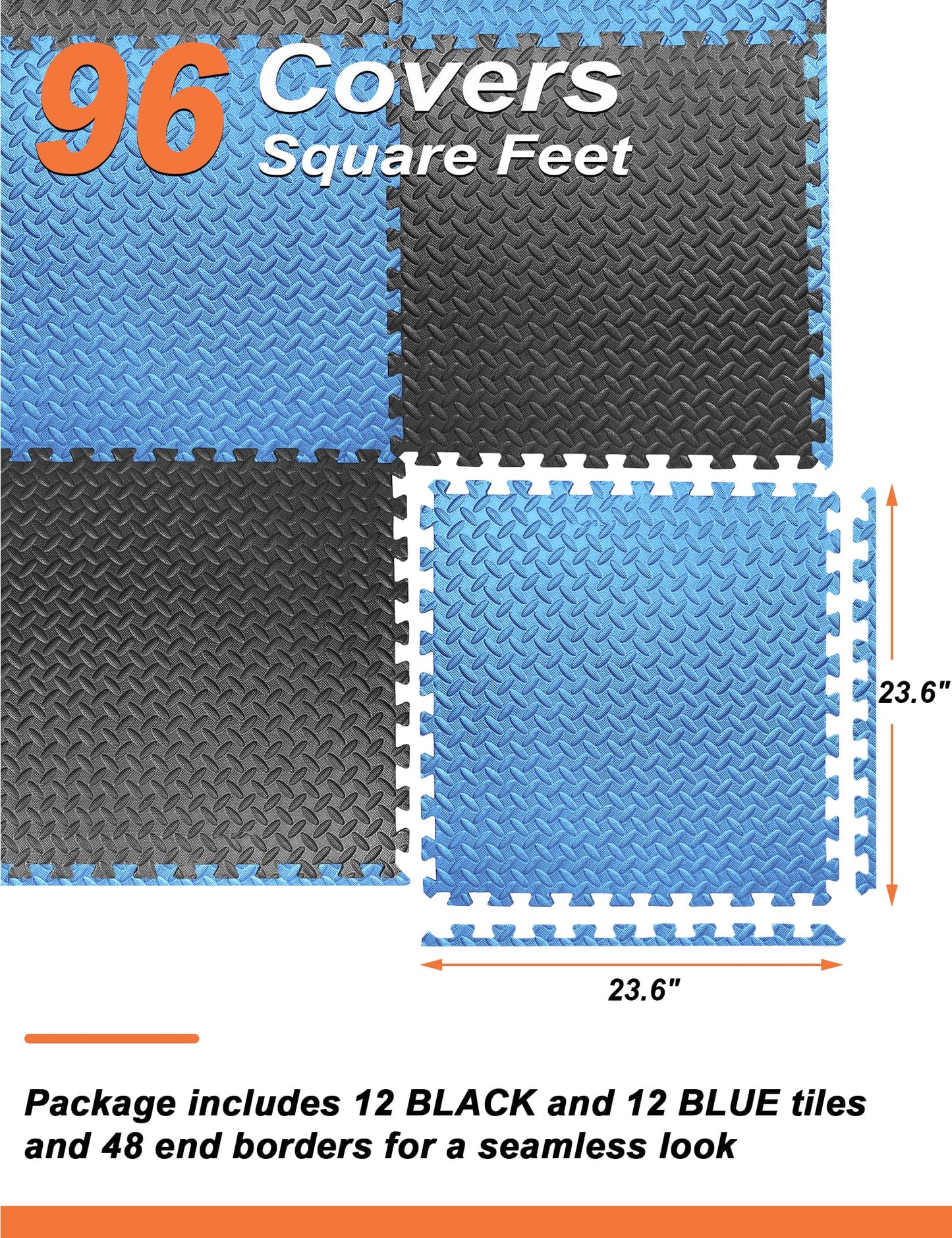 innhom Gym Flooring Gym Mats Exercise Mat for Floor Workout Mat Foam Floor Tiles for Home Gym Equipment Garage, 12 Black and 12 Blue