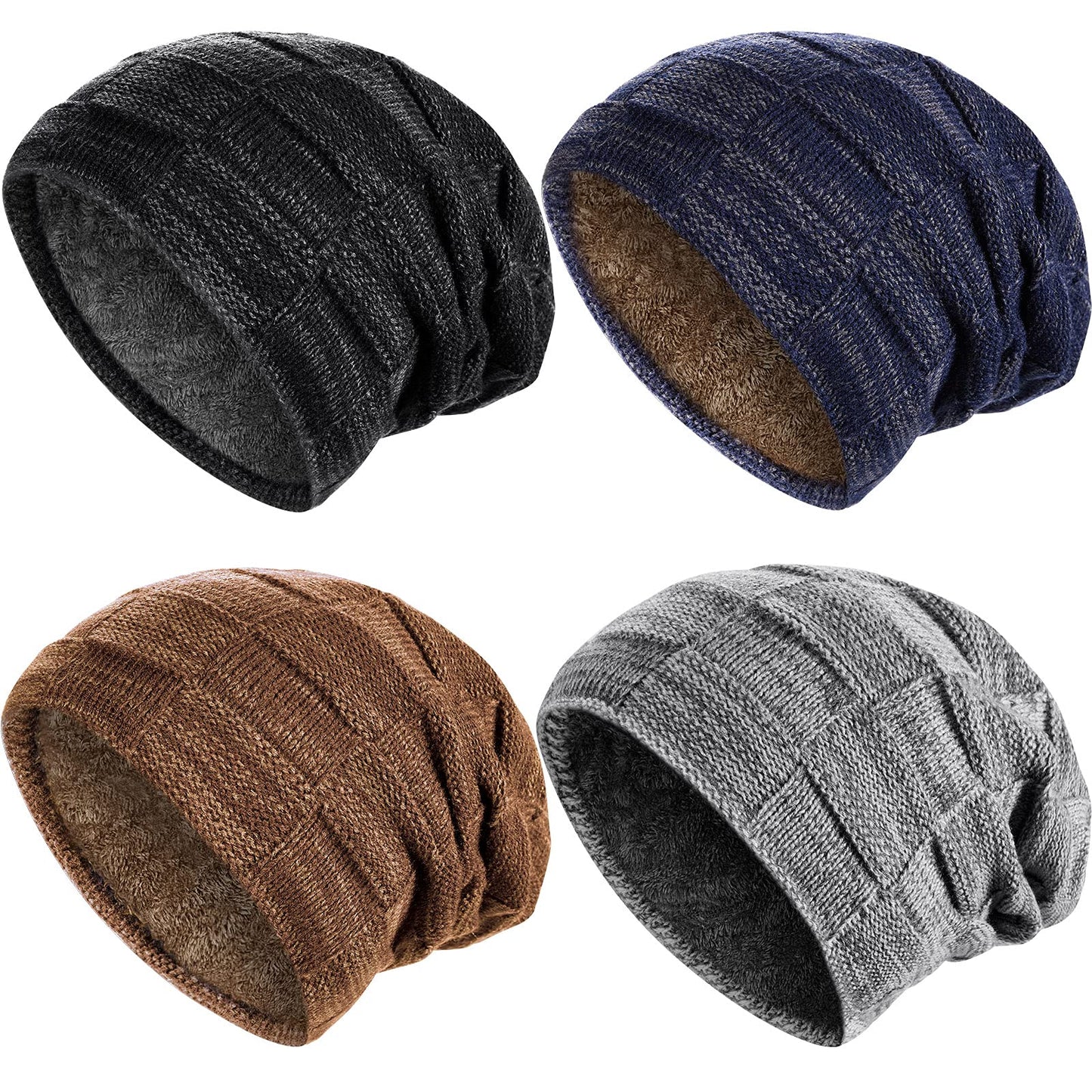 Geyoga 2/3/4 Pack Winter Beanie Hat Warm Slouchy Beanies Men Knitted Beanie Hats Fleece Lined Skully Cap(Black, Navy Blue, Grey, Khaki,4 Pieces)