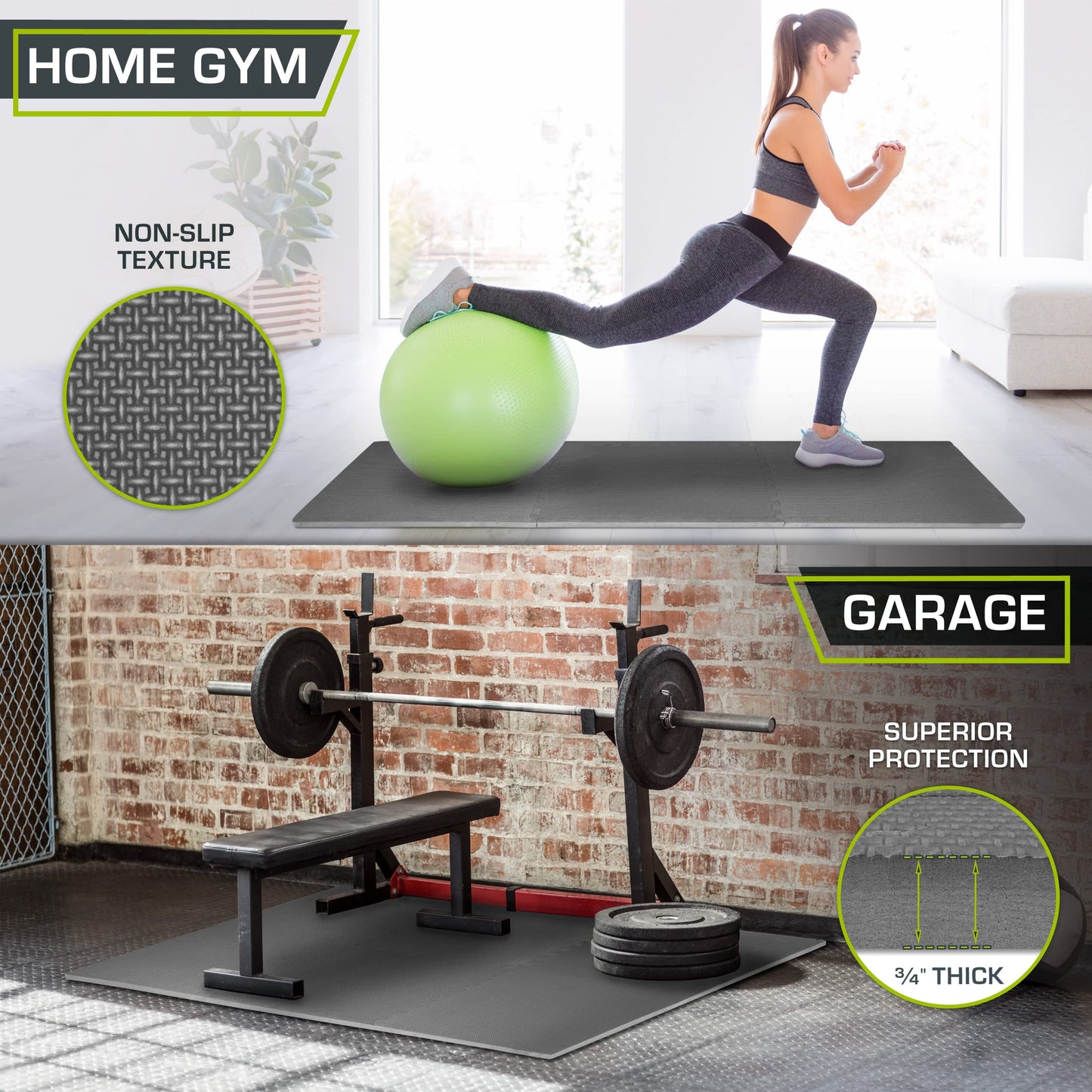 ProsourceFit Extra Thick Puzzle Exercise Mat , EVA Foam Interlocking Tiles for Protective, Cushioned Workout Flooring for Home and Gym Equipment, Grey - 3/4 inch - 24 Sq Ft - 6 Tiles