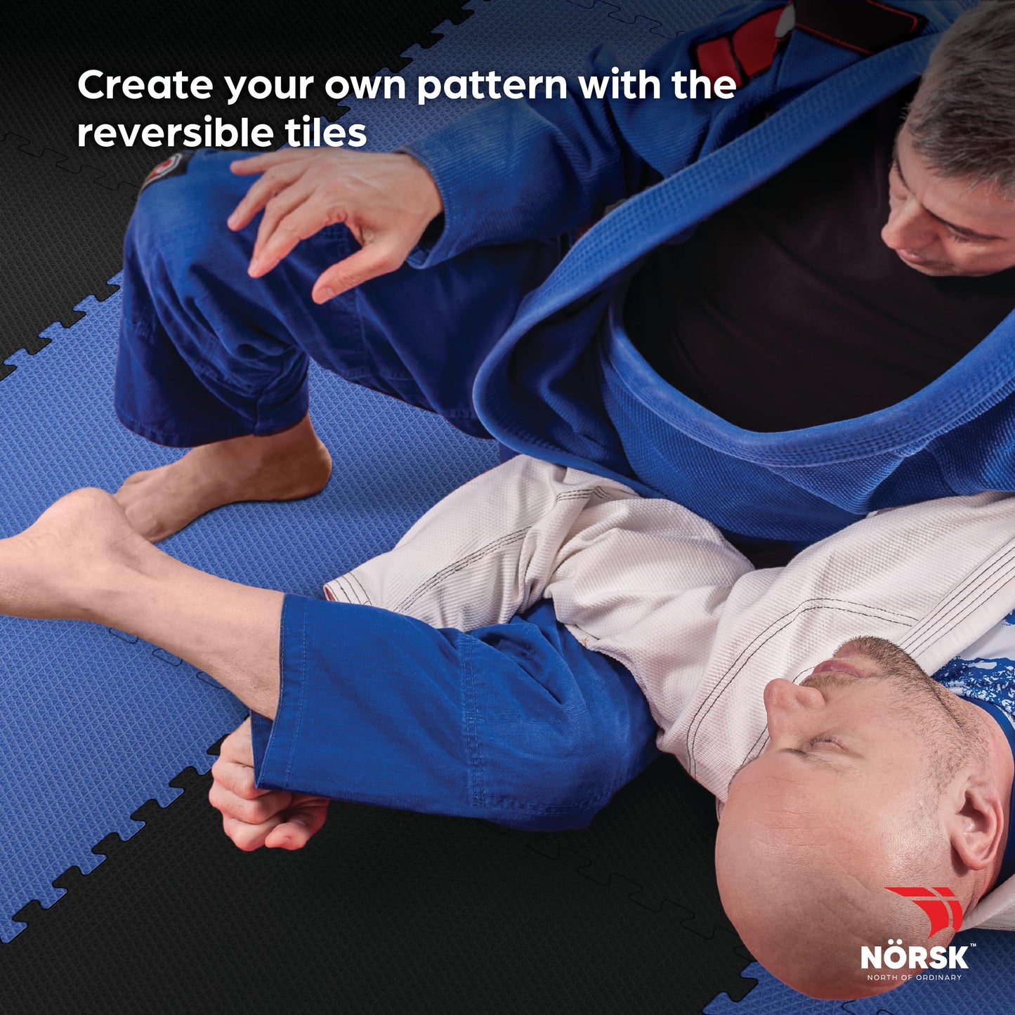 Norsk Reversible Gym Exercise Mats 3/4" Thick EVA Interlocking Foam Tiles, Perfect Gym Flooring for Home Gym, 20 Tiles & 40 Trim Pieces, 80 Sq. Ft. 24"x24", Dazzling Blue/Black