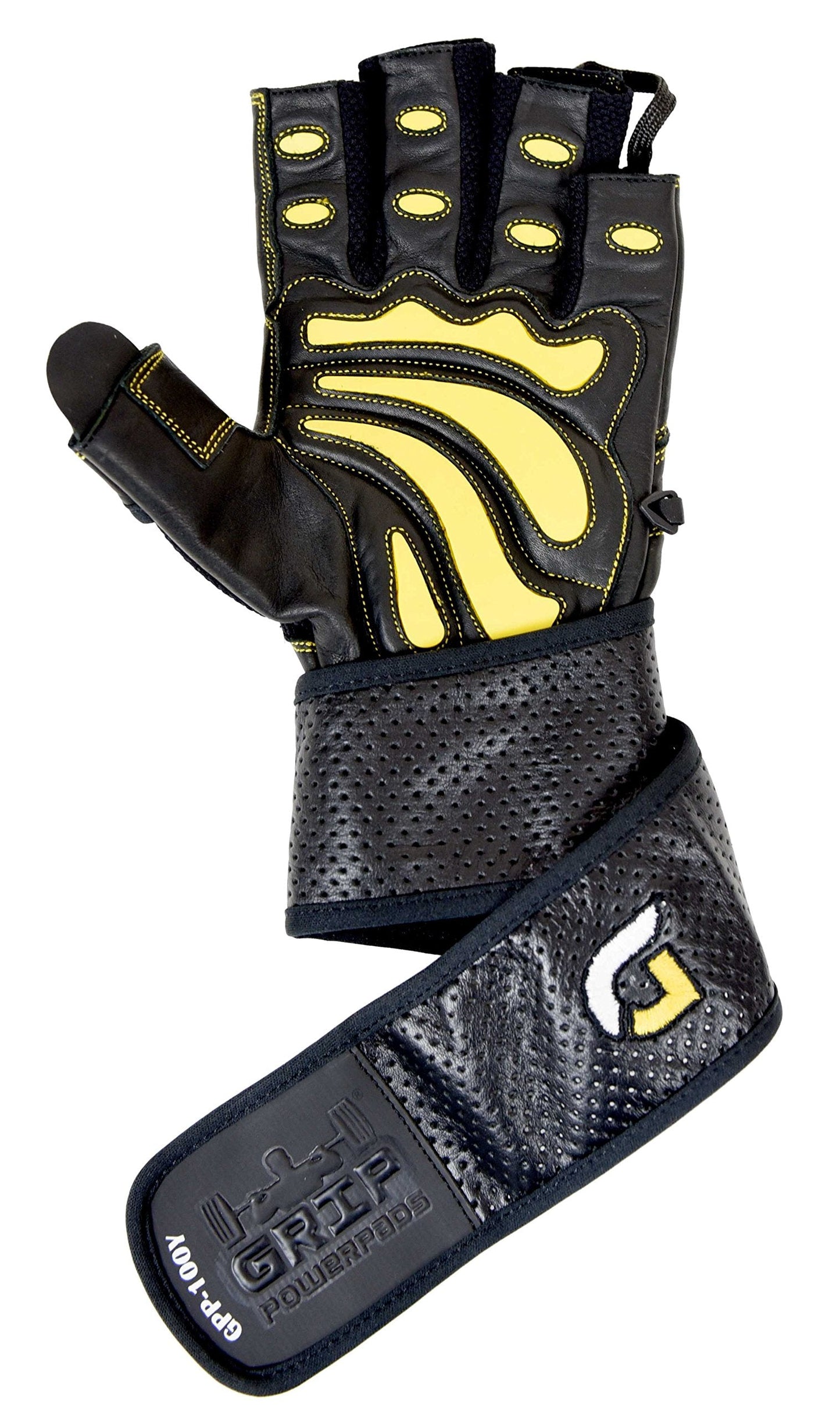 Elite Leather Gym Gloves with Built in 2" Wide Wrist Wraps Best Leather Glove Design for Weight Power Lifting Bodybuilding & Strength Training Workout Exercises (Yellow, Medium)