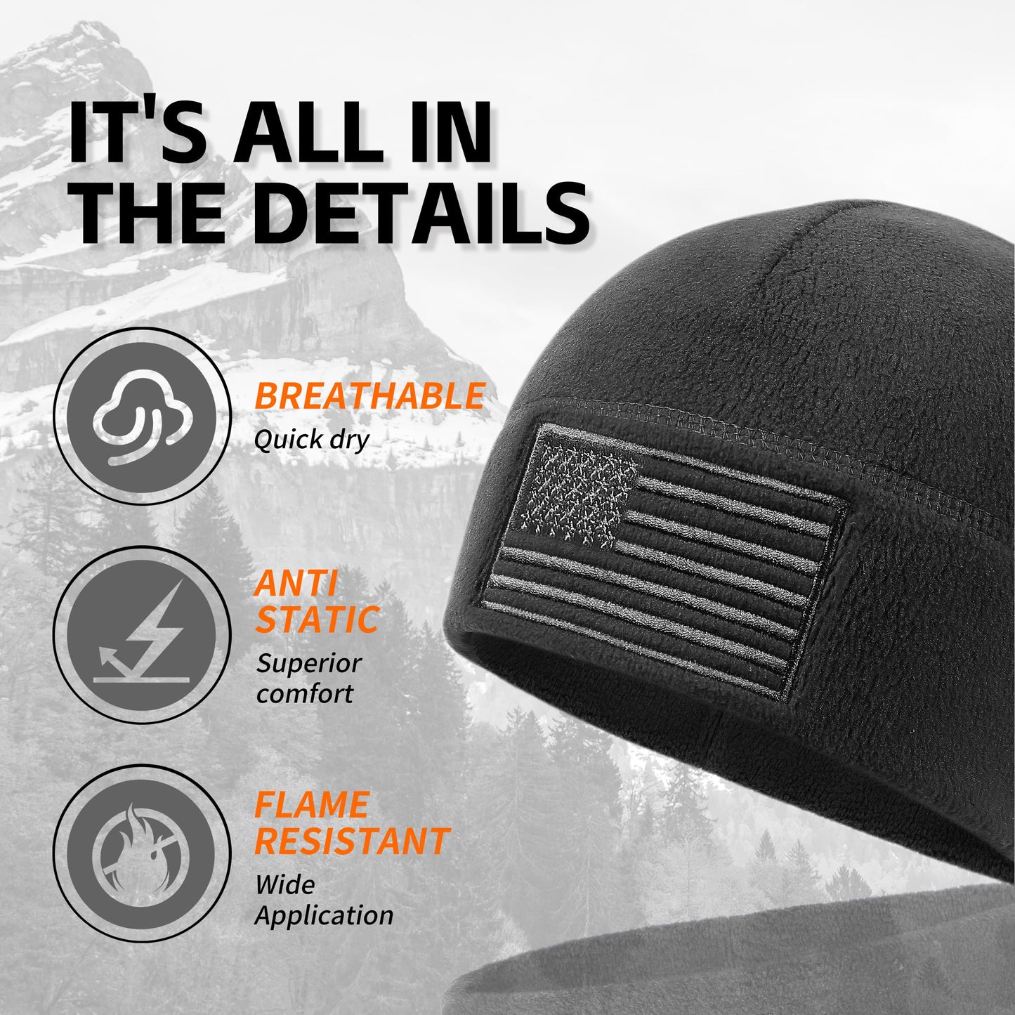 OUTDOOR SHAPING American Flag Fleece Watch Cap, USA Multi-Season Army Military Tactical Beanie, Winter Warm Beanie
