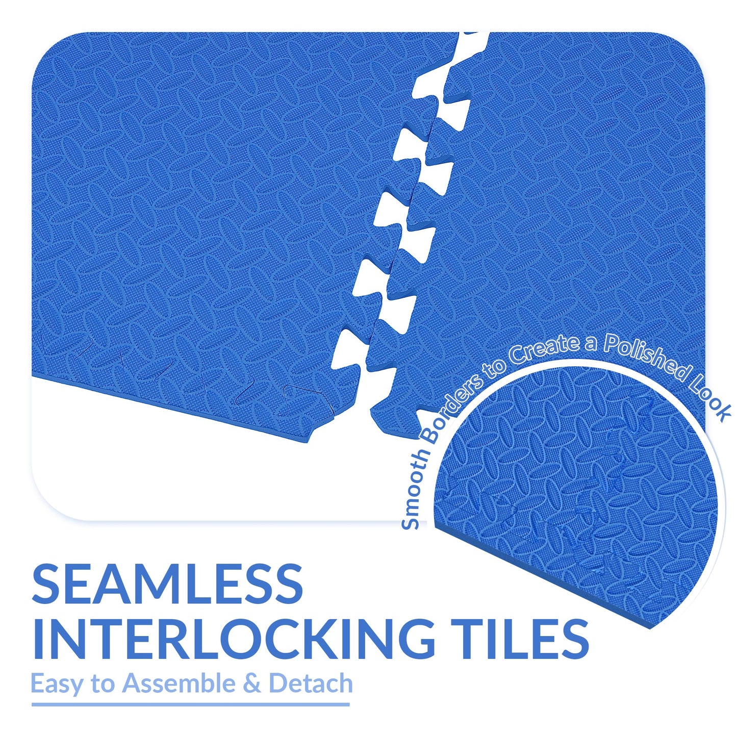 Signature Fitness Puzzle Exercise Mat with EVA Foam Interlocking Tiles, Blue, 3/4” Thick, 6 Tiles, 24 Sq Ft
