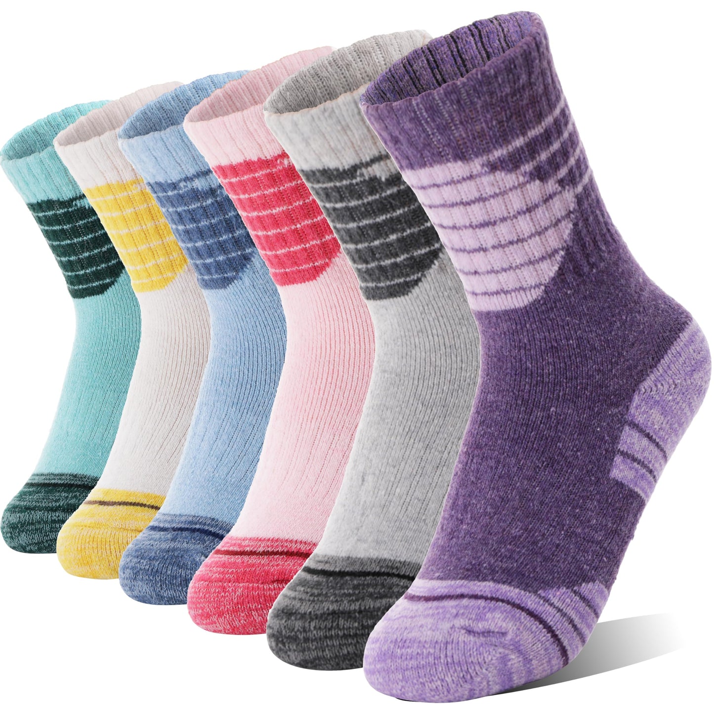 ANTSANG Kids Merino Wool Hiking Socks Boys Girls Toddlers Thermal Warm Winter Thick Cushion Snow Ski Crew Youth Socks 6 Pairs Gift Stocking Stuffers(Assorted,12-15 Years)