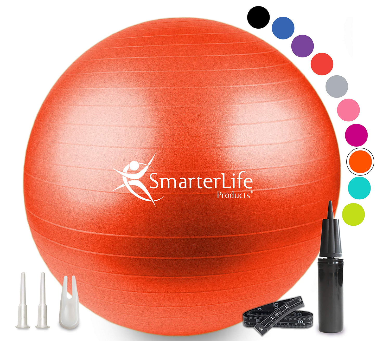 SmarterLife Workout Exercise Ball for Fitness, Yoga, Balance, Stability, or Birthing, Great as Yoga Ball Chair for Office or Exercise Gym Equipment for Home, Non-Slip Design (45 cm, Orange)