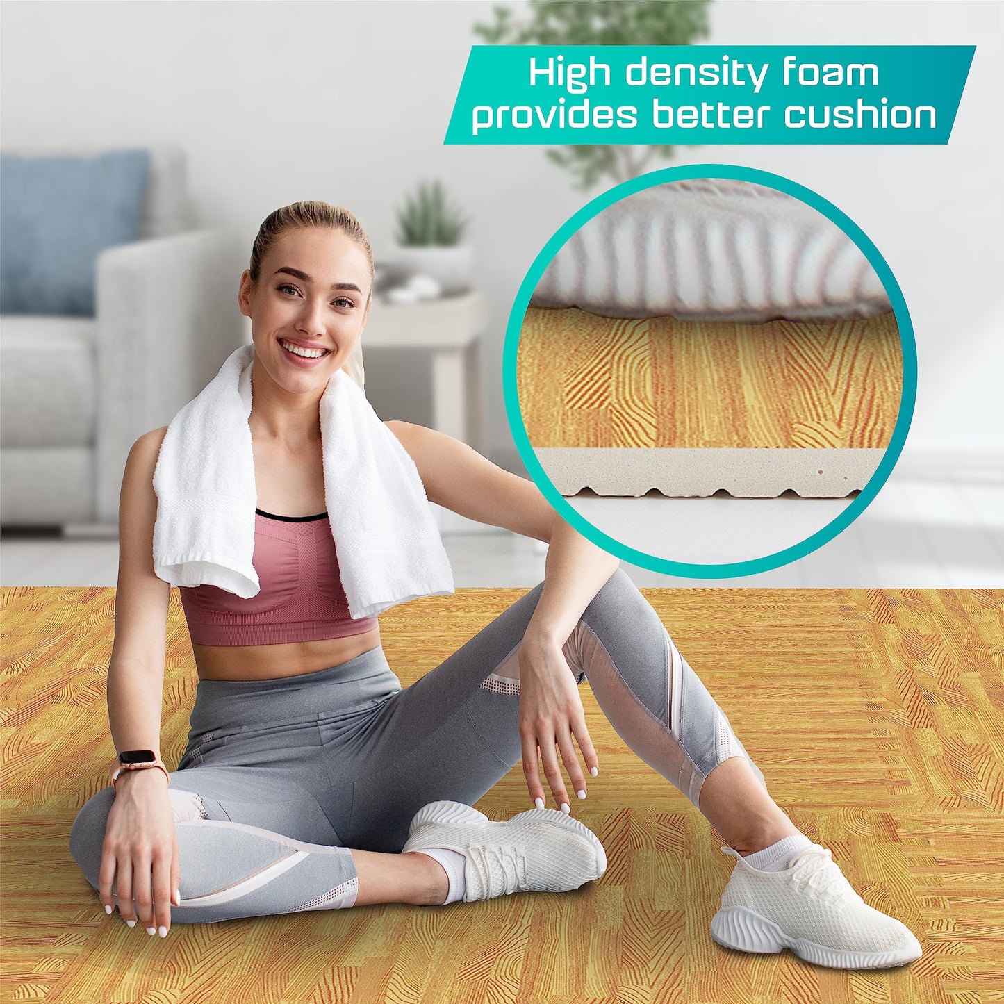 Yes4All 12,24,36 SQ.FT Wood Grain Puzzle Exercise Mat Protective Flooring, EVA Interlocking Foam Floor Tiles with Border for Home