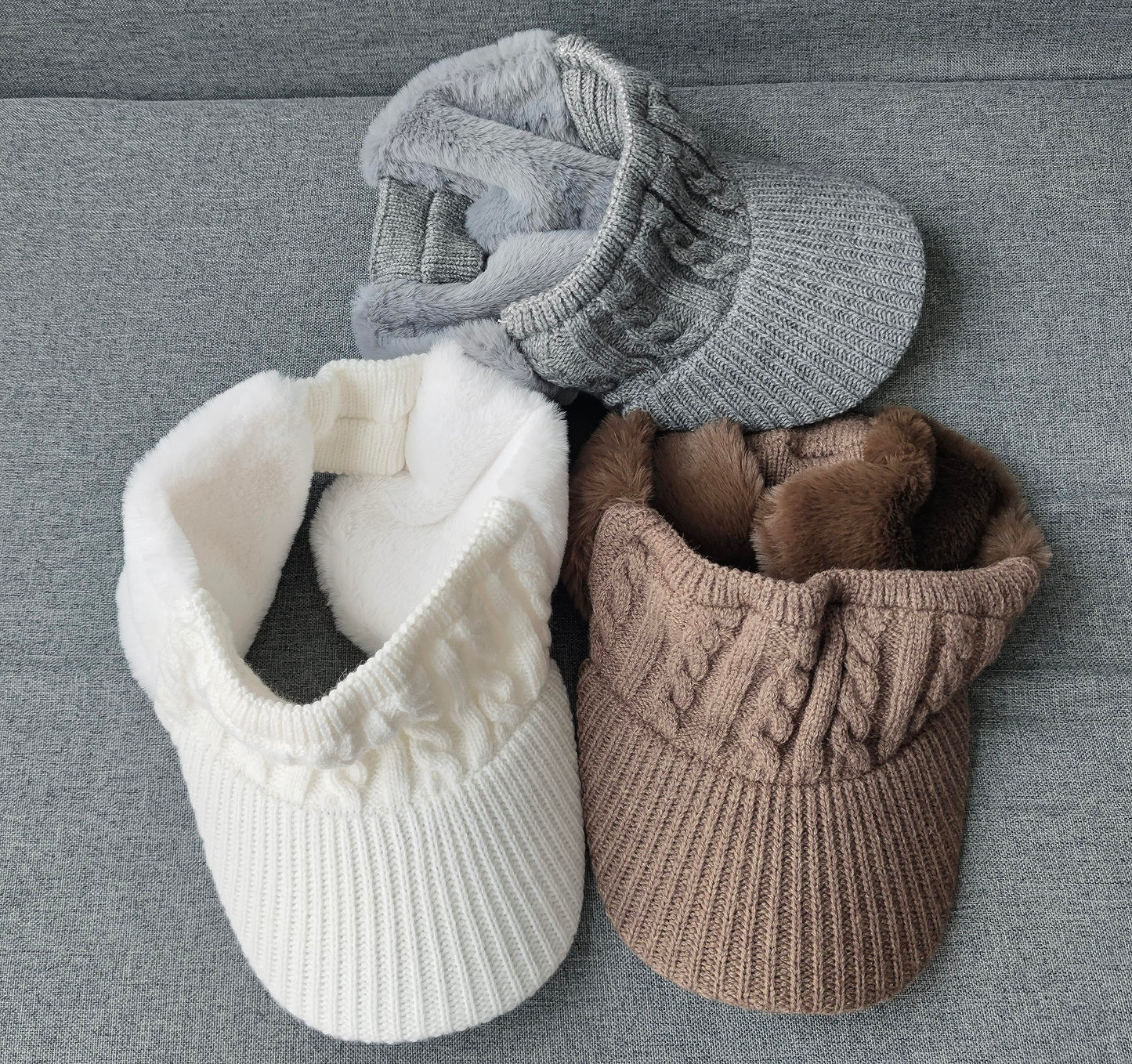 Elastic Knit Visor Hat for Women Chic Sports Hat Baseball Cap with Warm Plush Earmuffs for Cold Weather 2024 Coffee