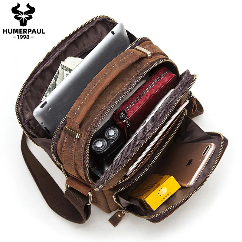 HUMERPAUL Vintage Leather Messenger Bag
