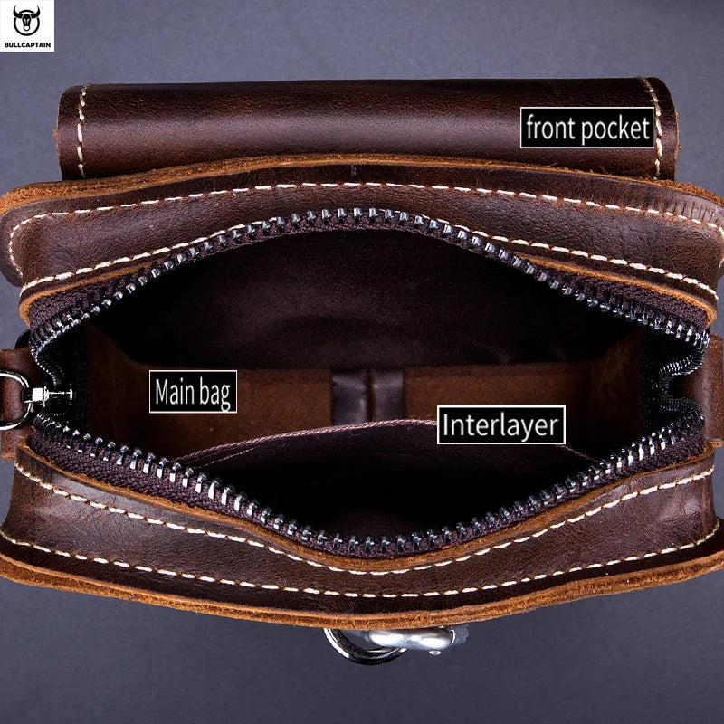BULLCAPTAIN Men's Crazy Horse Leather Waist Pack