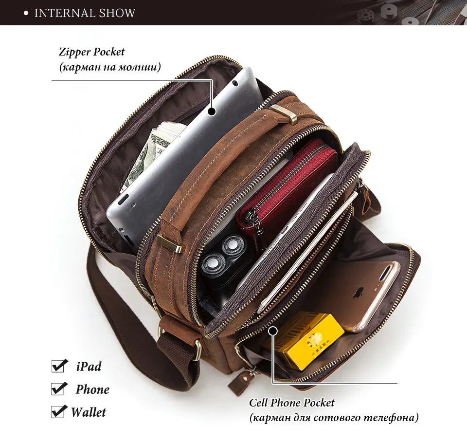 HUMERPAUL Vintage Leather Messenger Bag