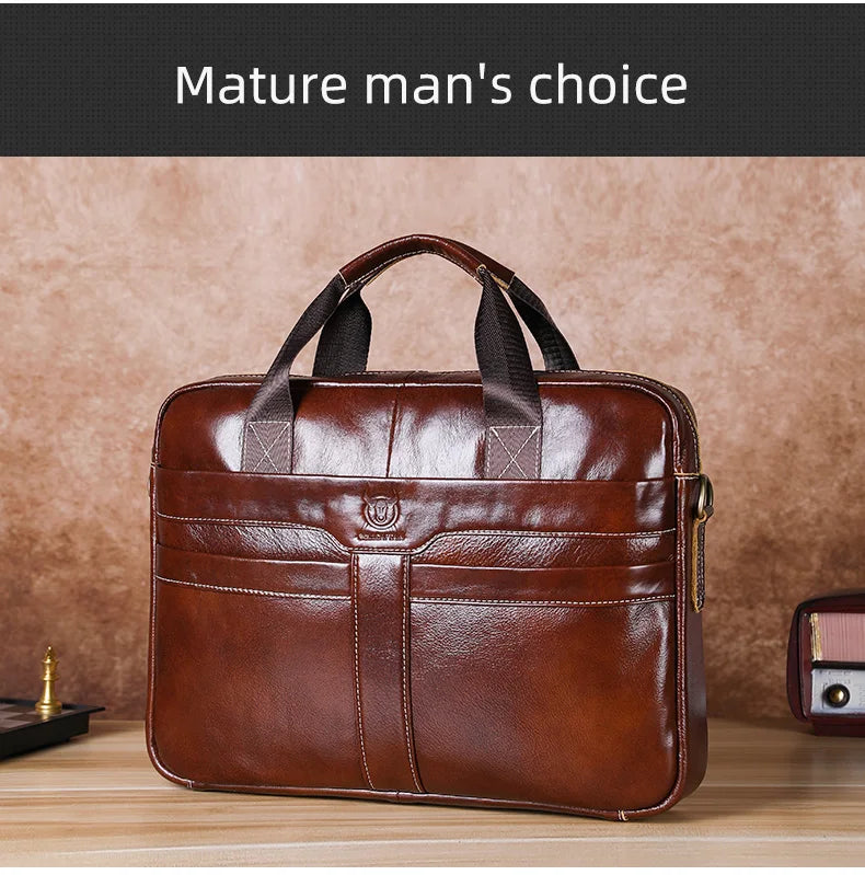 BULLCAPTAIN Leather Laptop Briefcase Bag