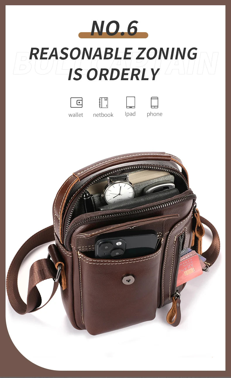 BULLCAPTAIN Men's Leather Messenger Bag
