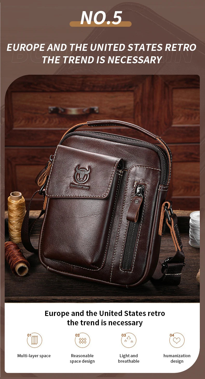 BULLCAPTAIN Men's Leather Messenger Bag