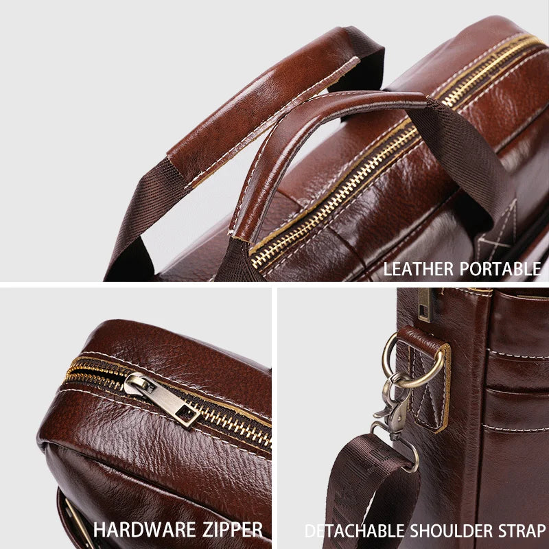 BULLCAPTAIN Leather Laptop Briefcase Bag