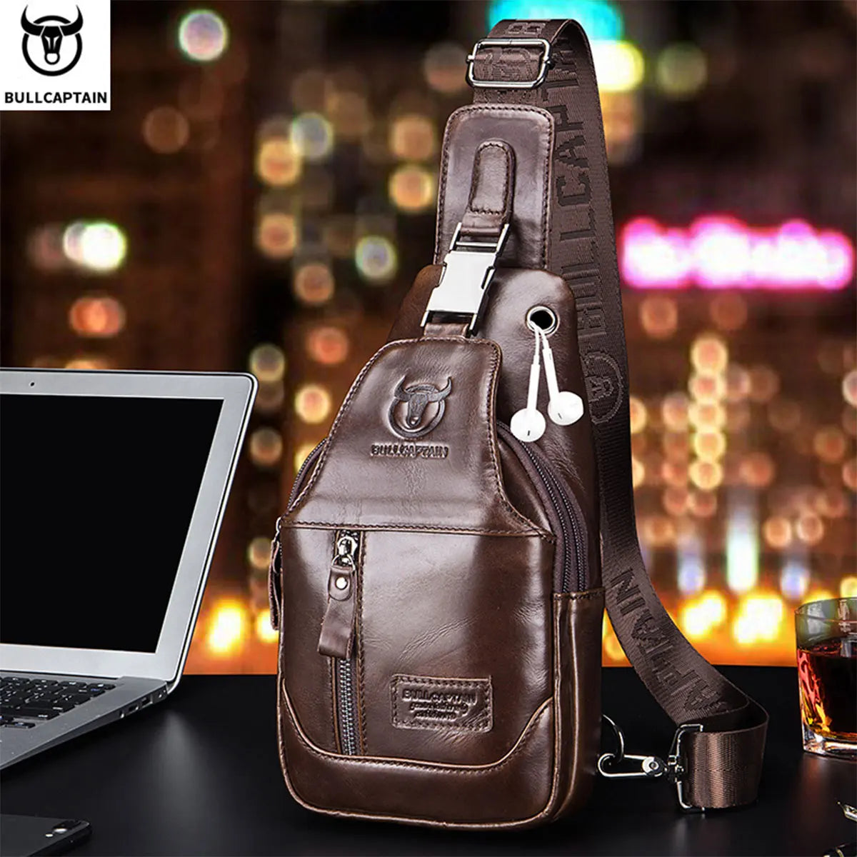 BULLCAPTAIN Leather Sling Backpack Daypack Bag
