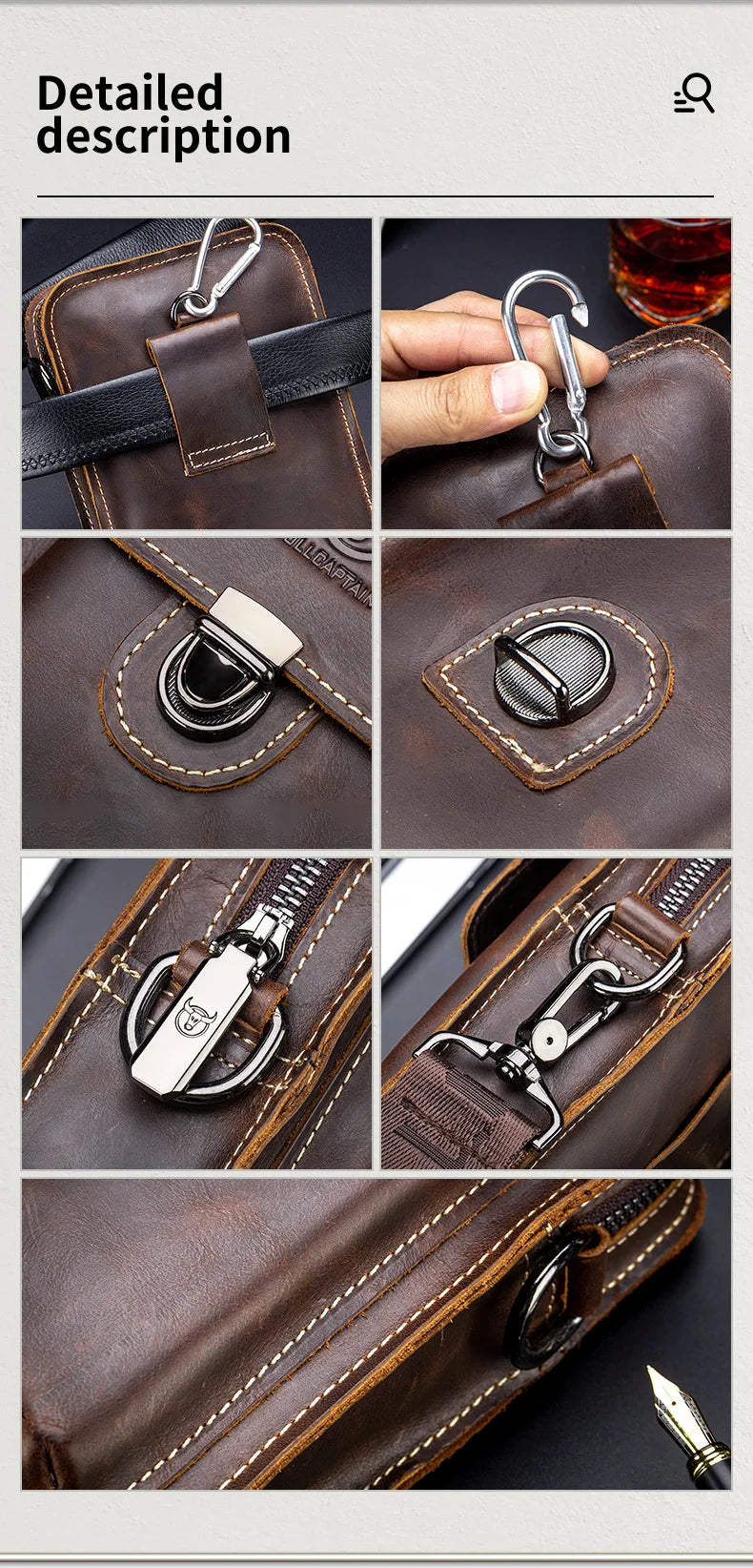 BULLCAPTAIN Men's Crazy Horse Leather Waist Pack