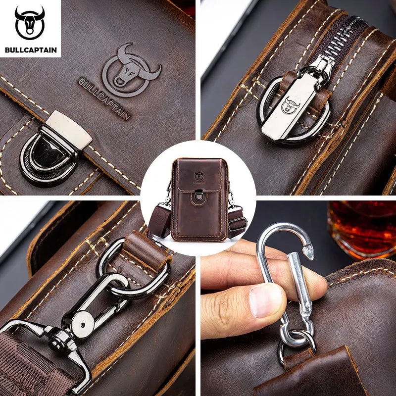 BULLCAPTAIN Men's Crazy Horse Leather Waist Pack