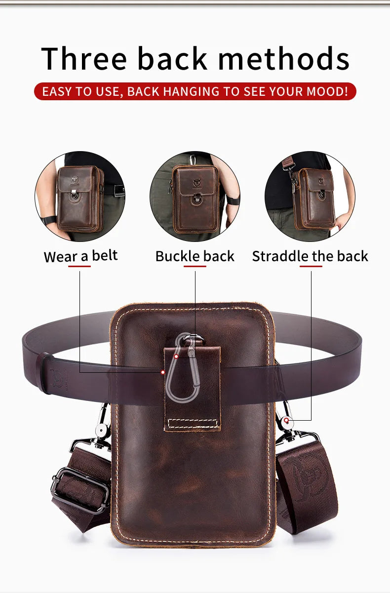 BULLCAPTAIN Men's Crazy Horse Leather Waist Pack