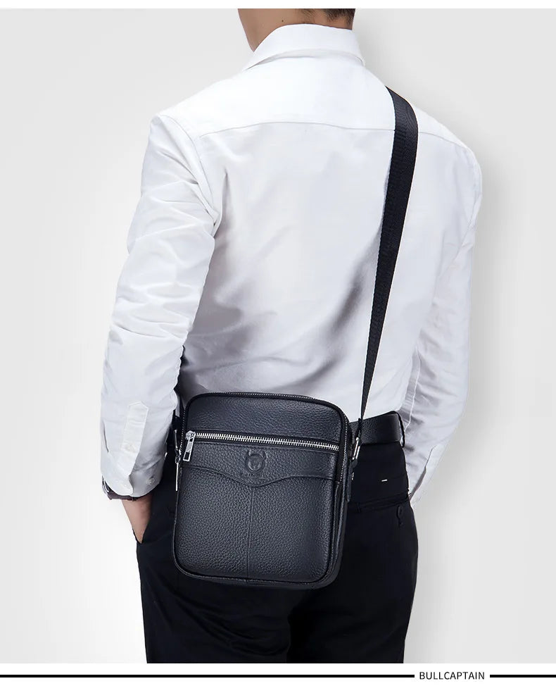 BULLCAPTAIN Men's Leather Shoulder Messenger Bag