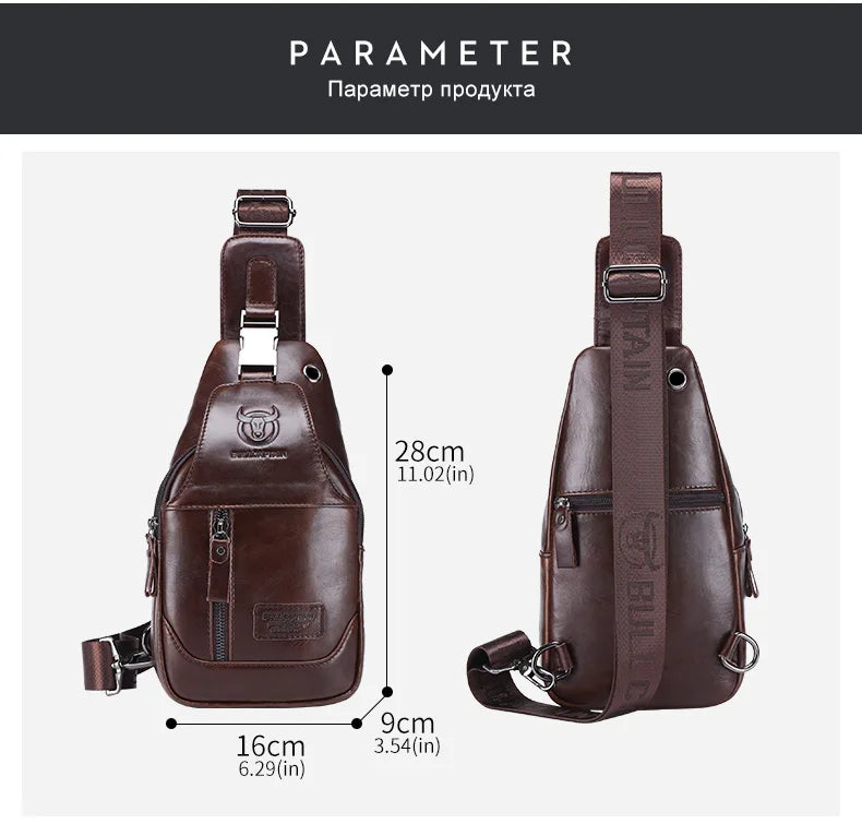 BULLCAPTAIN Leather Sling Backpack Daypack Bag