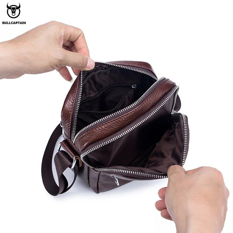 BULLCAPTAIN Men's Leather Shoulder Messenger Bag