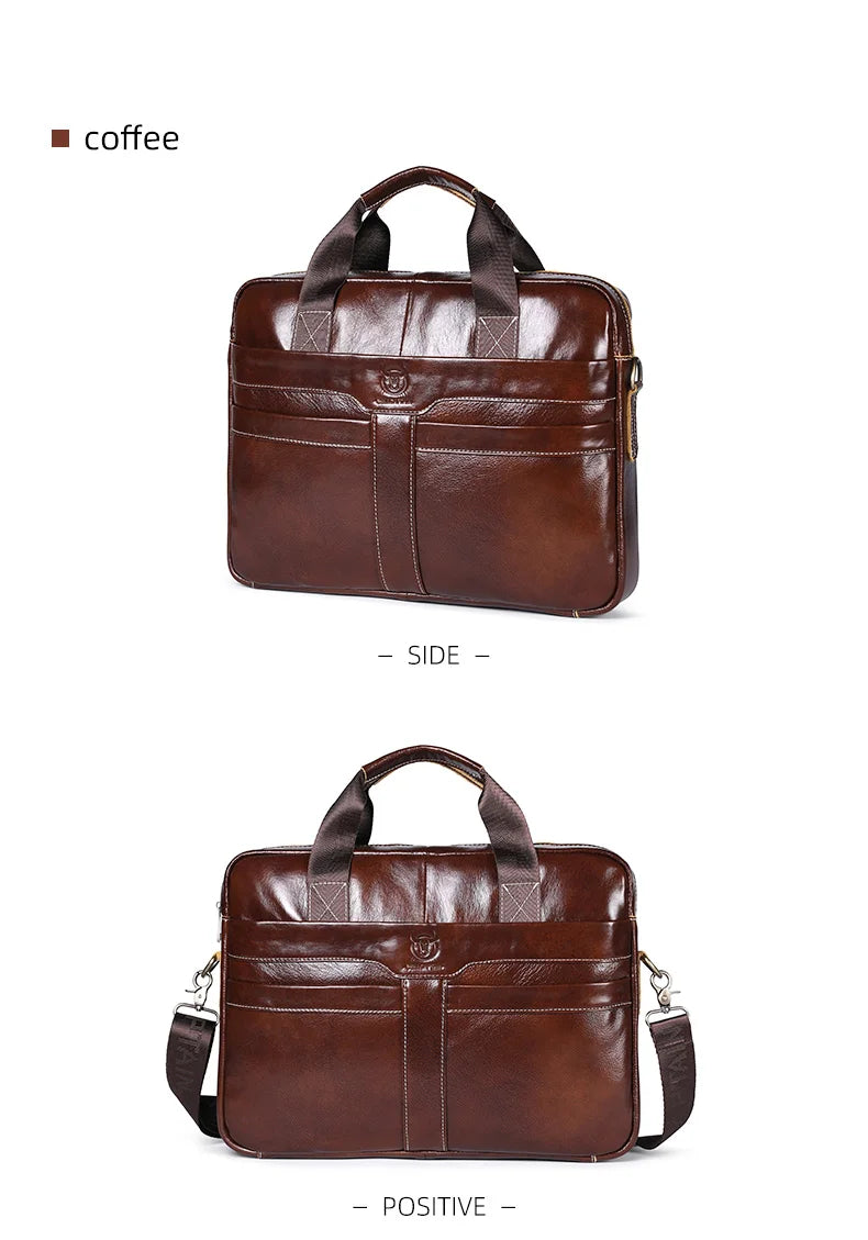 BULLCAPTAIN Leather Laptop Briefcase Bag