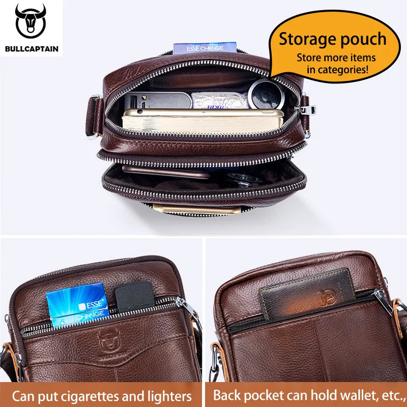 BULLCAPTAIN Men's Leather Shoulder Messenger Bag
