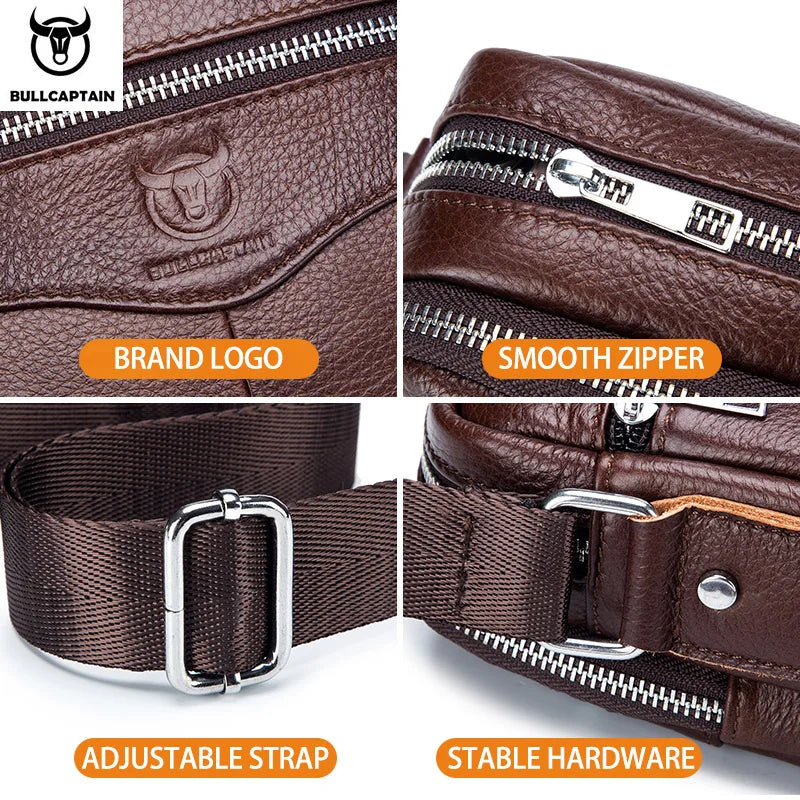 BULLCAPTAIN Men's Leather Shoulder Messenger Bag