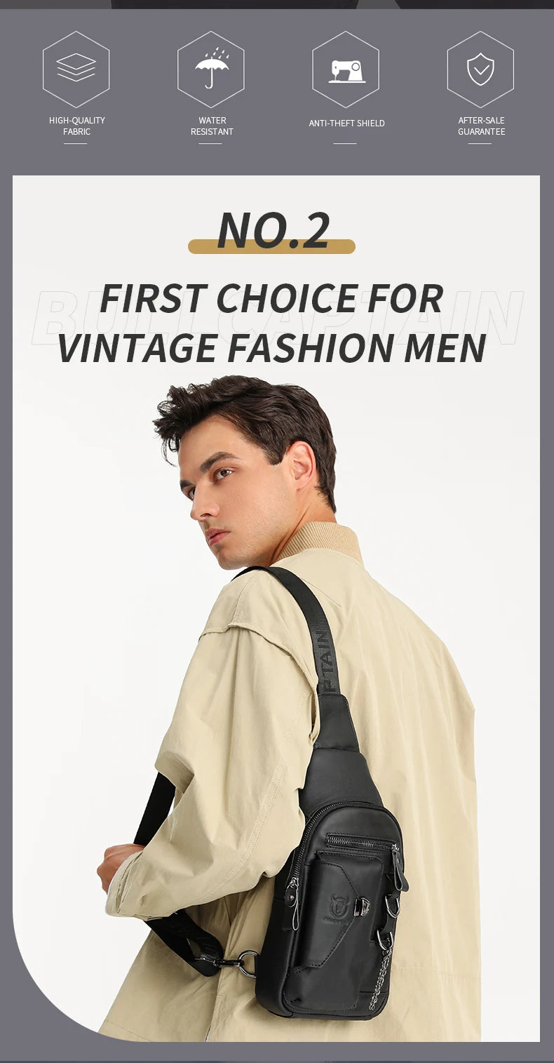 BULLCAPTAIN 100% Genuine Leather Chest Bag