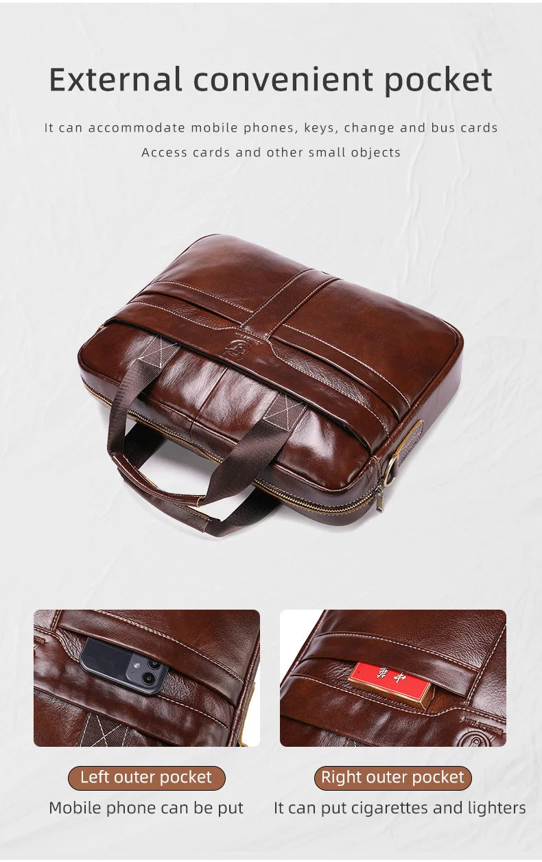 BULLCAPTAIN Leather Laptop Briefcase Bag