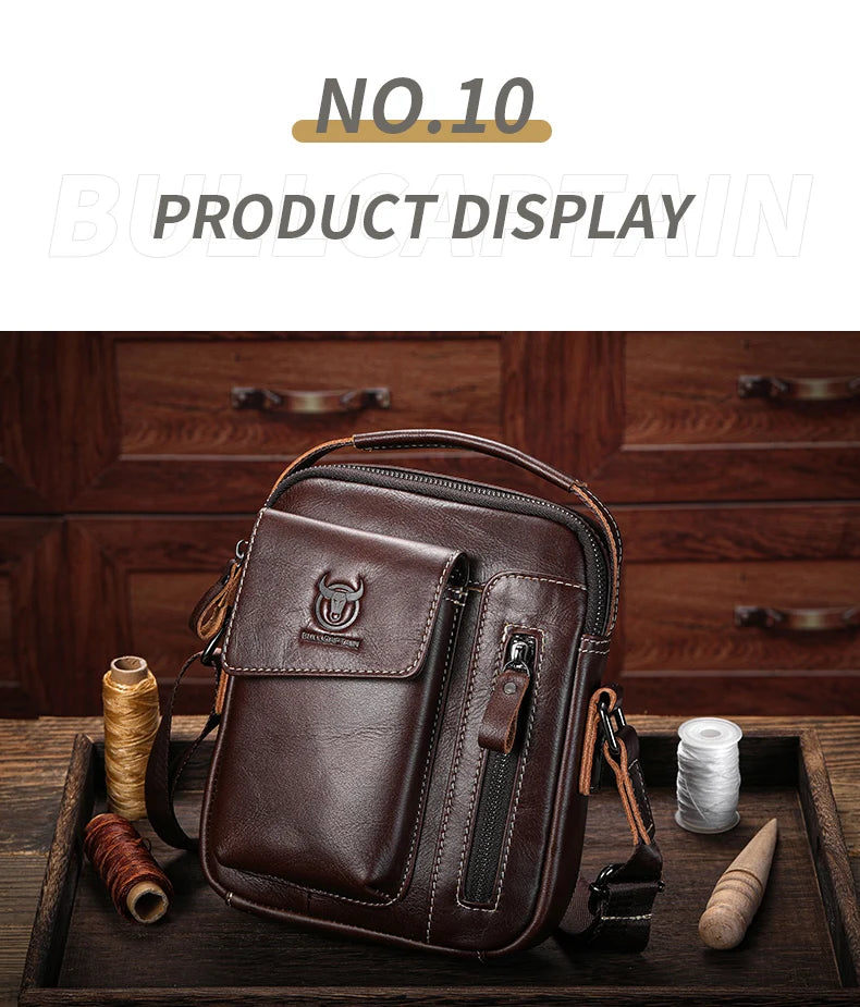 BULLCAPTAIN Men's Leather Messenger Bag
