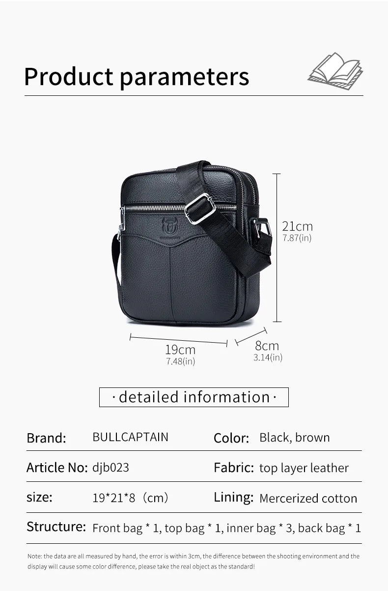 BULLCAPTAIN Men's Leather Shoulder Messenger Bag