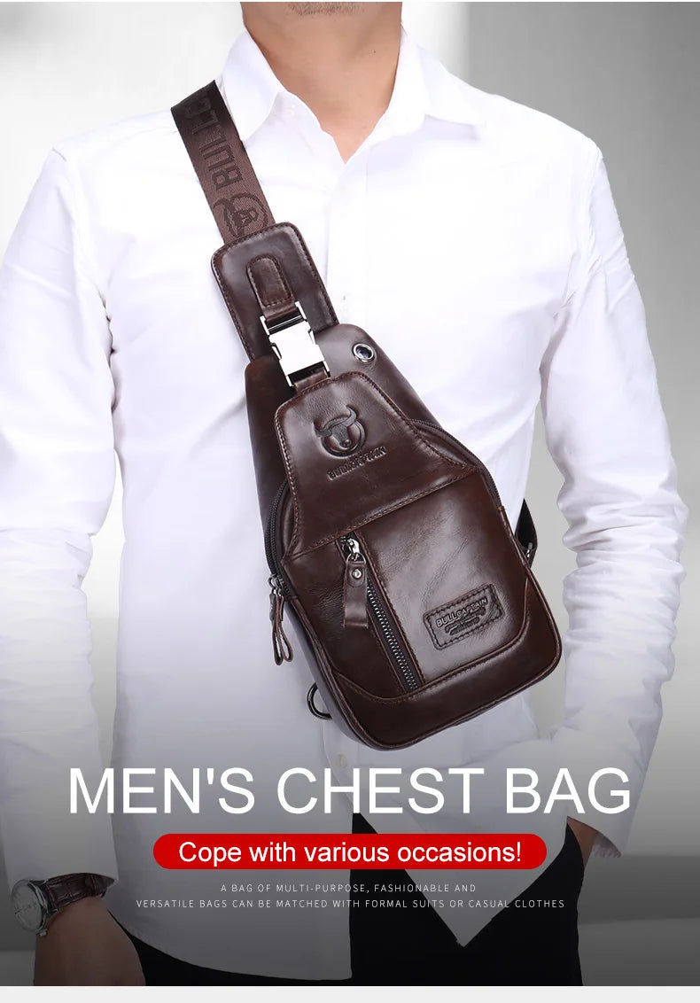 BULLCAPTAIN Leather Sling Backpack Daypack Bag