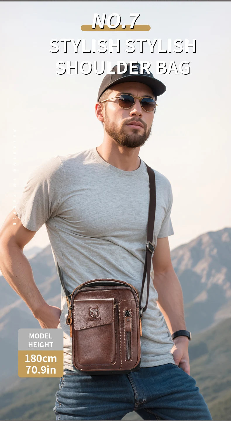 BULLCAPTAIN Men's Leather Messenger Bag