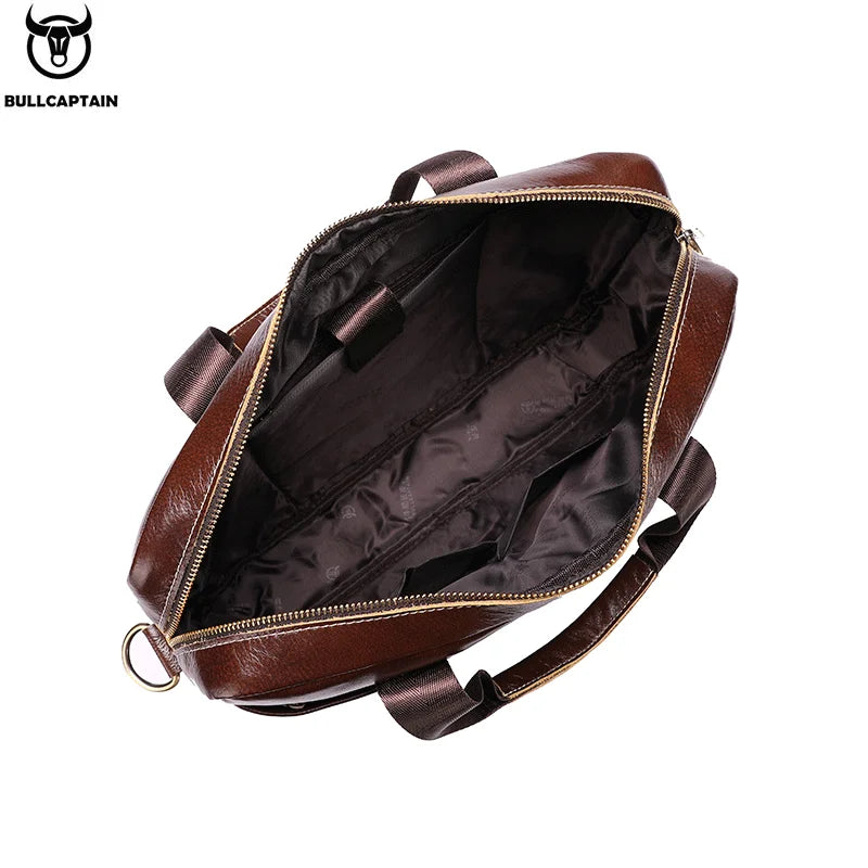 BULLCAPTAIN Leather Laptop Briefcase Bag