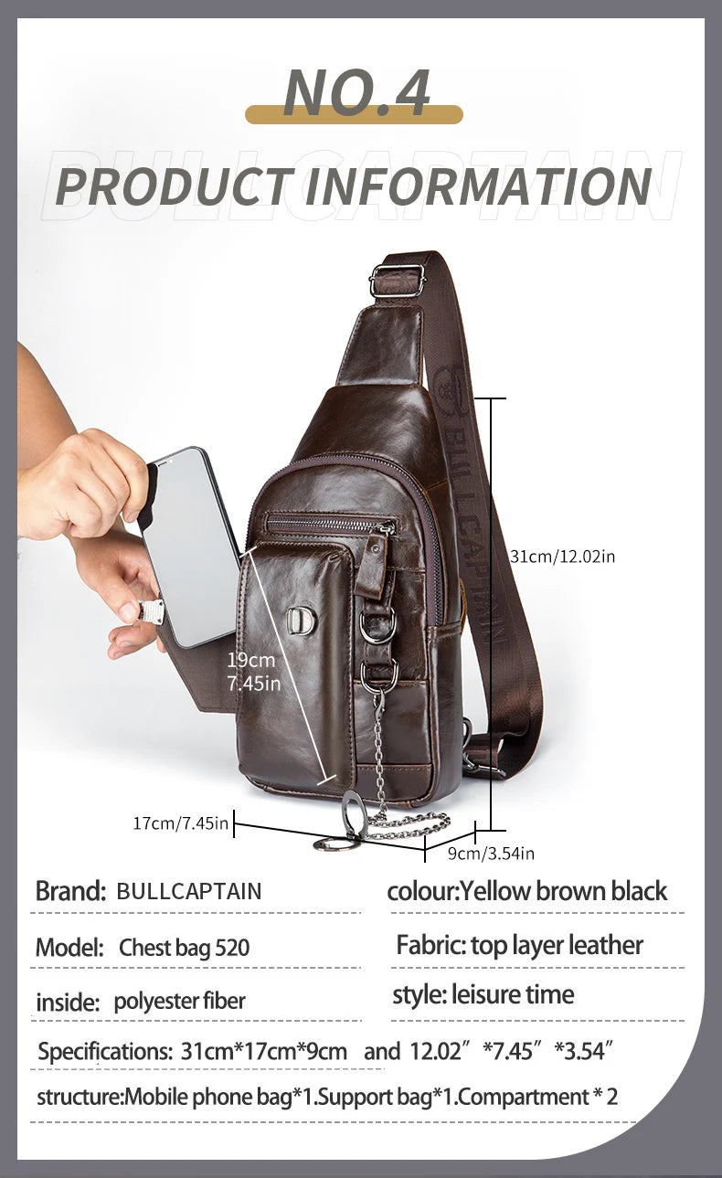 BULLCAPTAIN 100% Genuine Leather Chest Bag