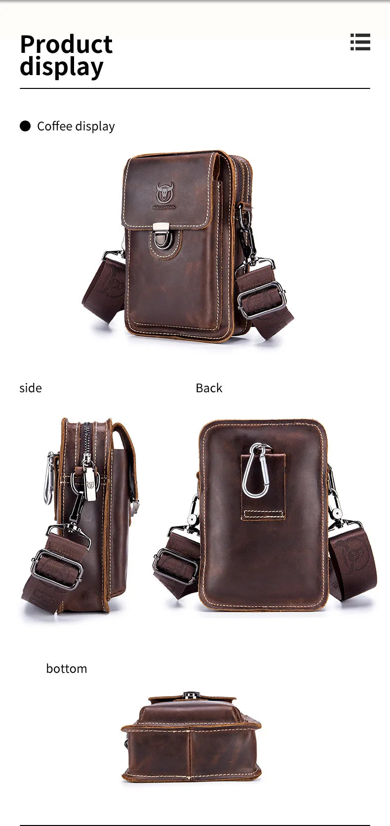 BULLCAPTAIN Men's Crazy Horse Leather Waist Pack