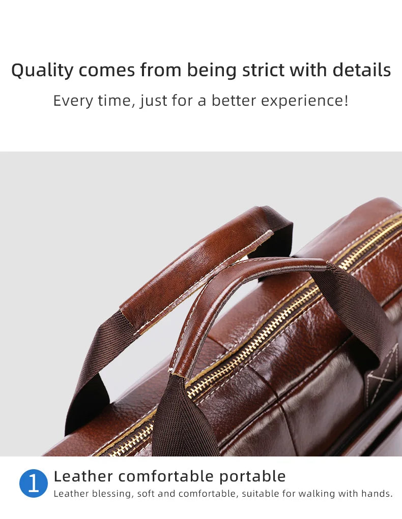 BULLCAPTAIN Leather Laptop Briefcase Bag
