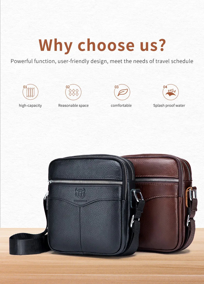 BULLCAPTAIN Men's Leather Shoulder Messenger Bag