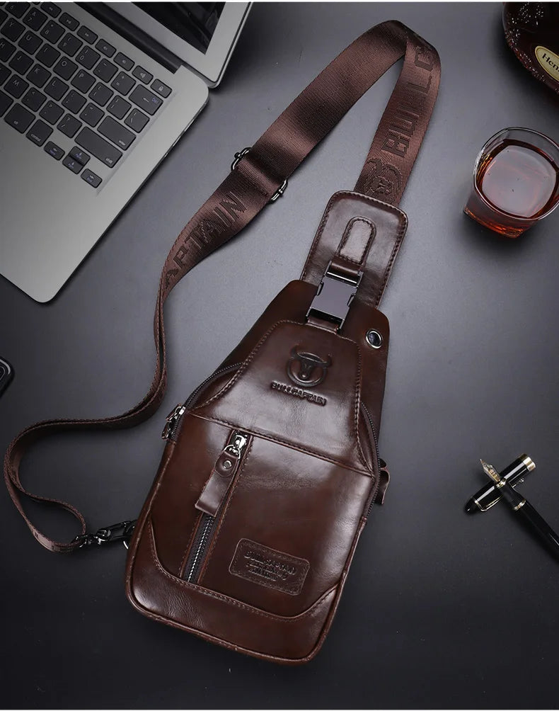 BULLCAPTAIN Leather Sling Backpack Daypack Bag