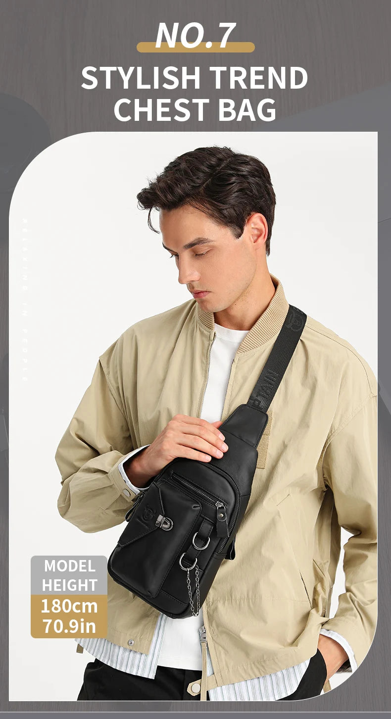 BULLCAPTAIN 100% Genuine Leather Chest Bag