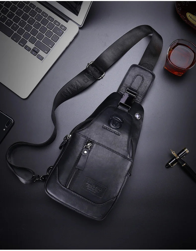 BULLCAPTAIN Leather Sling Backpack Daypack Bag