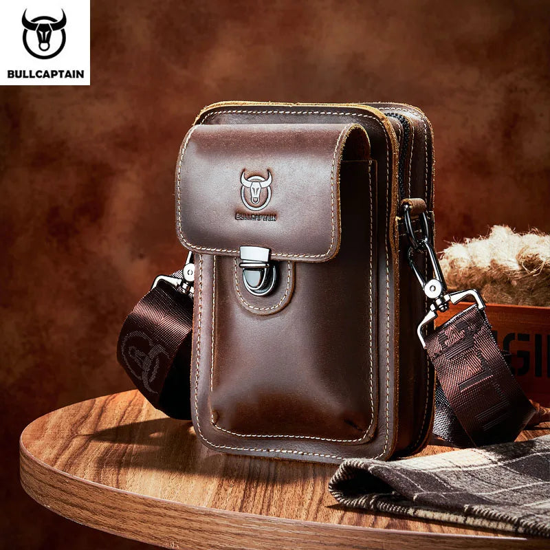 BULLCAPTAIN Men's Crazy Horse Leather Waist Pack