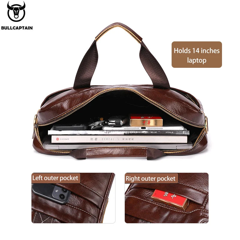 BULLCAPTAIN Leather Laptop Briefcase Bag