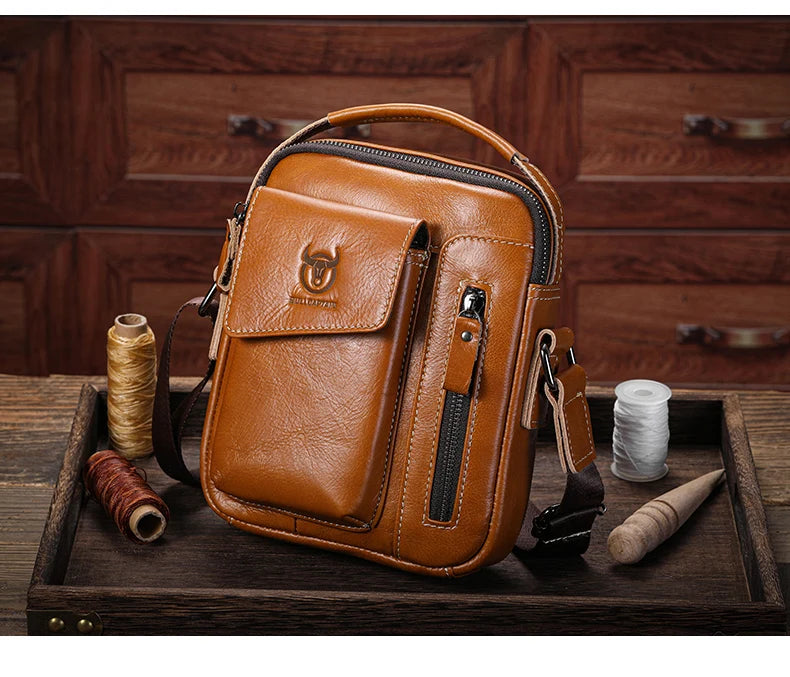 BULLCAPTAIN Men's Leather Messenger Bag