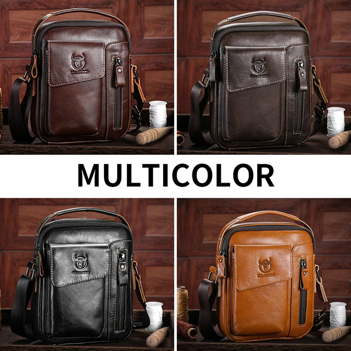 BULLCAPTAIN Men's Leather Messenger Bag