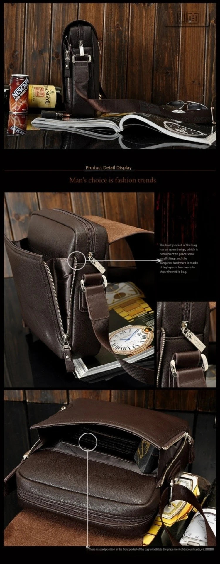 Luxury Vintage Leather Messenger Bag