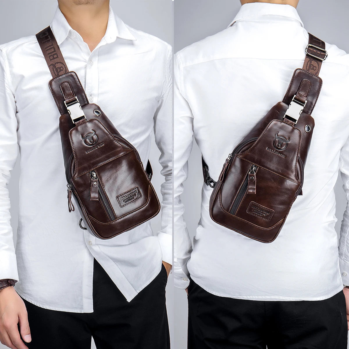 BULLCAPTAIN Leather Sling Backpack Daypack Bag