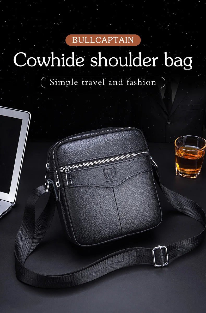 BULLCAPTAIN Men's Leather Shoulder Messenger Bag