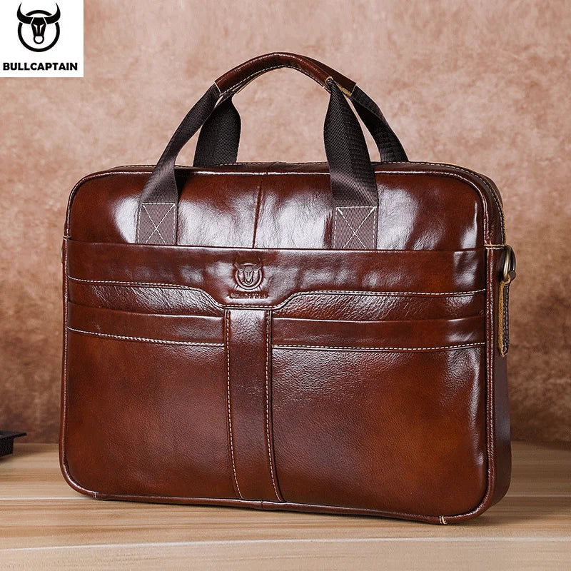 BULLCAPTAIN Leather Laptop Briefcase Bag
